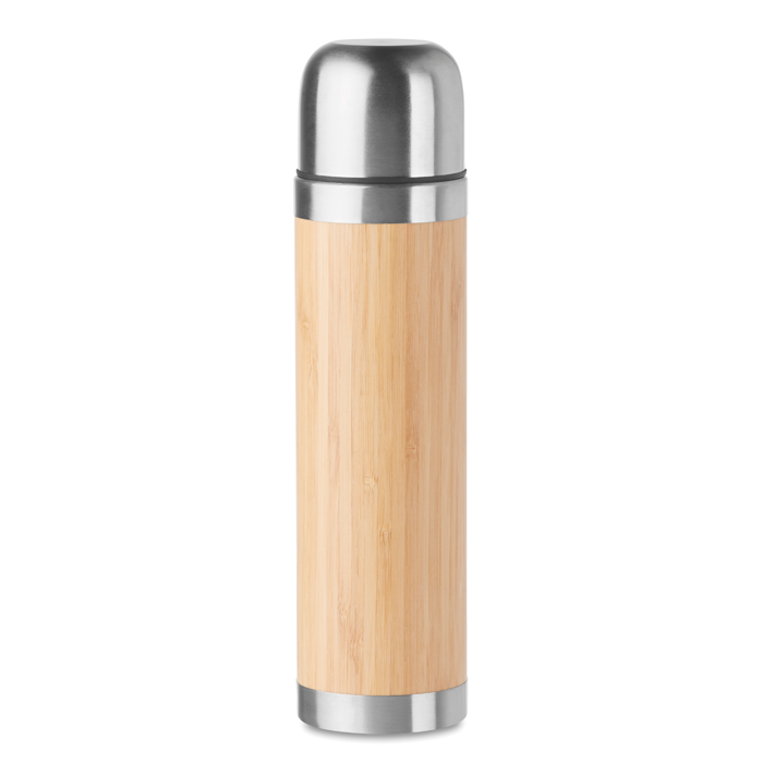Thermosfles-bamboe-RVS-400-ml-bedrukken-bruin