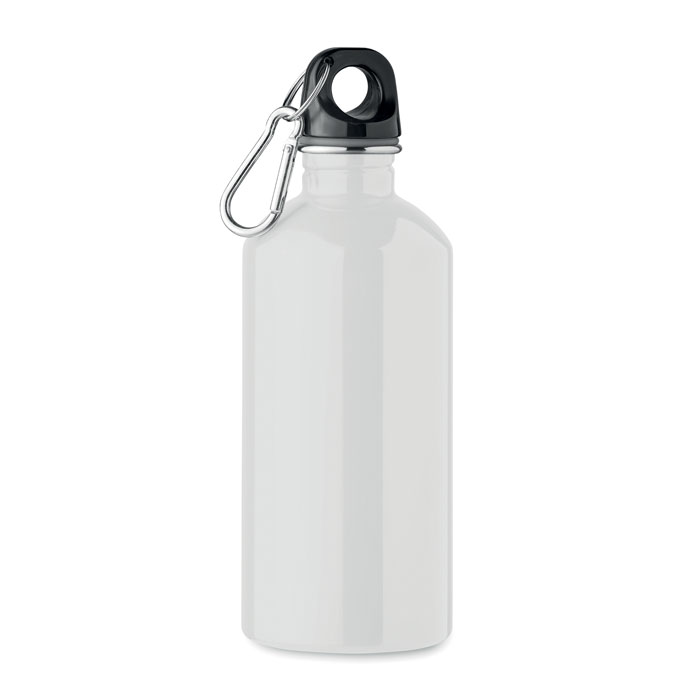 Waterfles-met-karabijnhaak-Gerecycled-RVS-500-ml-bedrukken-wit