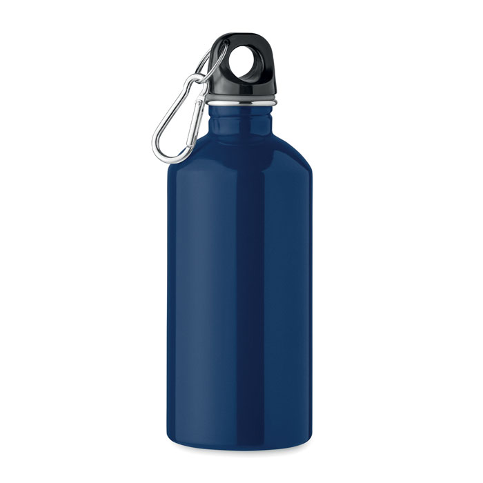 Waterfles-met-karabijnhaak-Gerecycled-RVS-500-ml-bedrukken-donkerblauw