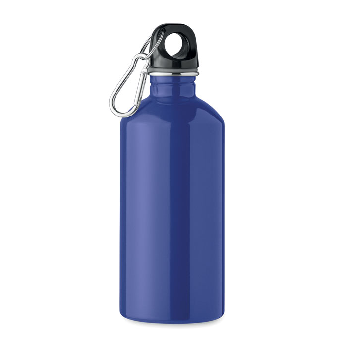 Waterfles-met-karabijnhaak-Gerecycled-RVS-500-ml-bedrukken-blauw