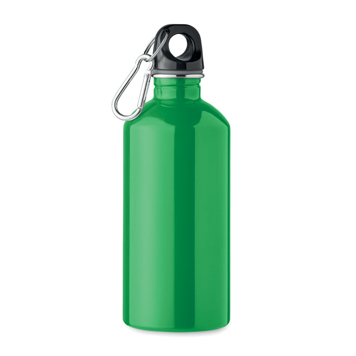 Waterfles-met-karabijnhaak-Gerecycled-RVS-500-ml-bedrukken-groen