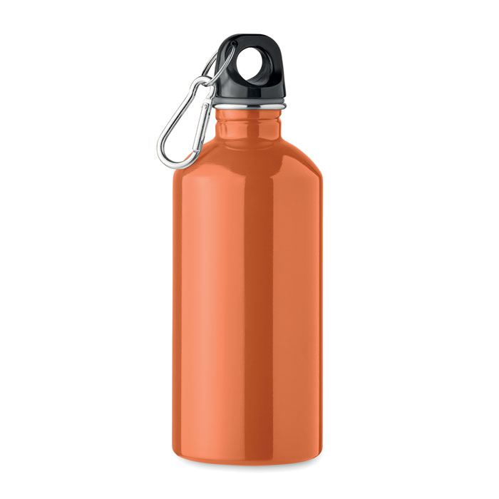Waterfles-met-karabijnhaak-Gerecycled-RVS-500-ml-bedrukken-oranje