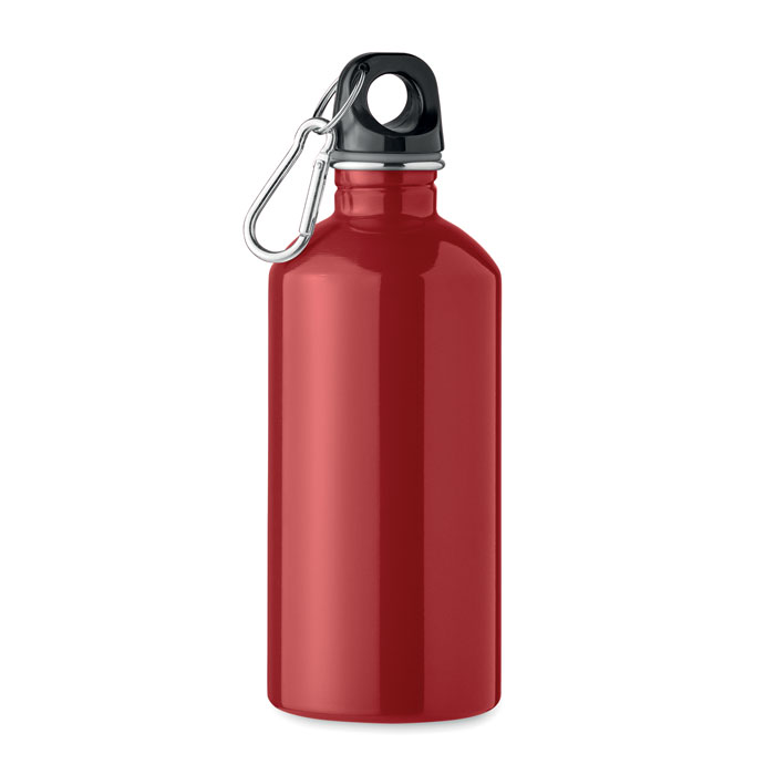 Waterfles-met-karabijnhaak-Gerecycled-RVS-500-ml-bedrukken-rood