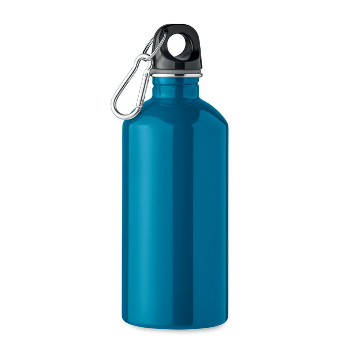 Waterfles-met-karabijnhaak-Gerecycled-RVS-500-ml-bedrukken-turquoise