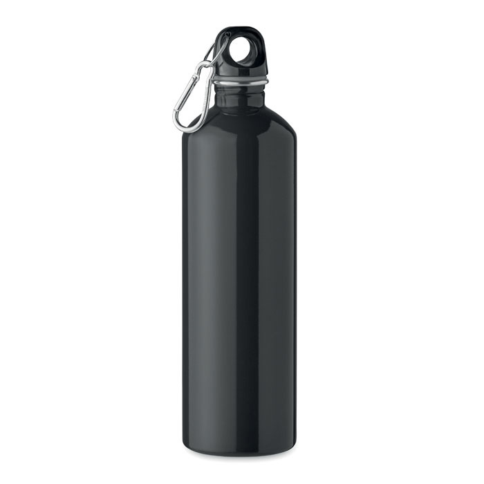 Waterfles-met-karabijnhaak-Gerecycled-RVS-750-ml-bedrukken-zwart