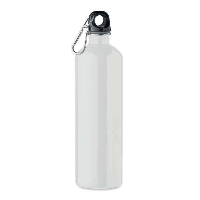 Waterfles-met-karabijnhaak-Gerecycled-RVS-750-ml-bedrukken-wit
