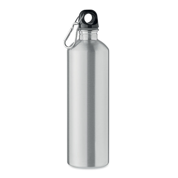 Waterfles-met-karabijnhaak-Gerecycled-RVS-750-ml-bedrukken-zilver