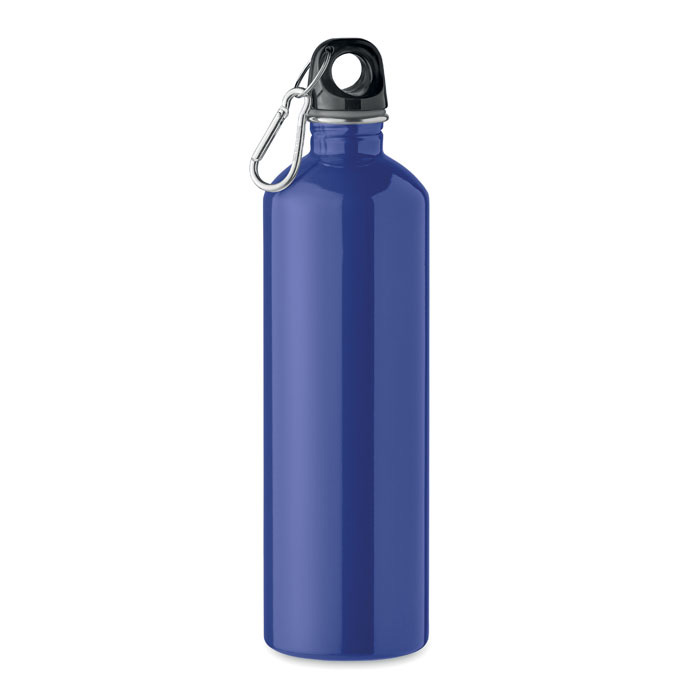 Waterfles-met-karabijnhaak-Gerecycled-RVS-750-ml-bedrukken-blauw