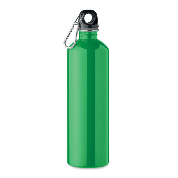 Waterfles-met-karabijnhaak-Gerecycled-RVS-750-ml-bedrukken-groen