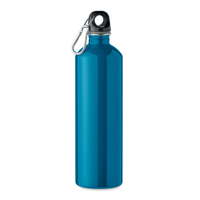 Waterfles-met-karabijnhaak-Gerecycled-RVS-750-ml-bedrukken-turquoise