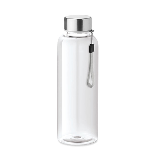 RPET-drinkfles-met-RVS-dop-en-draaglus-500-ml-bedrukken-transparant