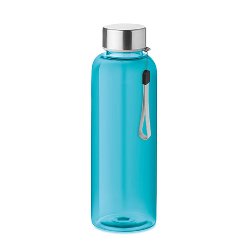 RPET-drinkfles-met-RVS-dop-en-draaglus-500-ml-bedrukken-turquoise