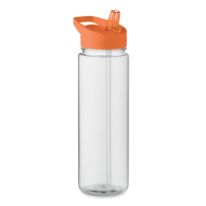 Transparante-waterfles-met-rietje-RPET-650-ml-bedrukken-oranje