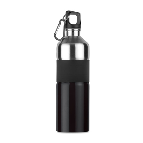 Drinkfles-met-karabijnhaak-Rubberen-grip-RVS-750-ml-bedrukken-zwart