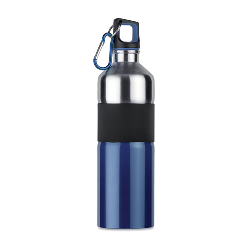Drinkfles-met-karabijnhaak-Rubberen-grip-RVS-750-ml-bedrukken-blauw