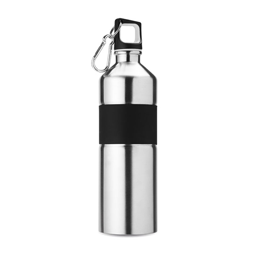 Drinkfles-met-karabijnhaak-Rubberen-grip-RVS-750-ml-bedrukken-zilver