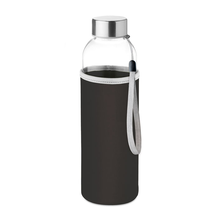 Waterfles-met-beschermhoes-Glas-500-ml-bedrukken-zwart