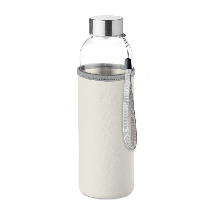 Waterfles-met-beschermhoes-Glas-500-ml-bedrukken-wit