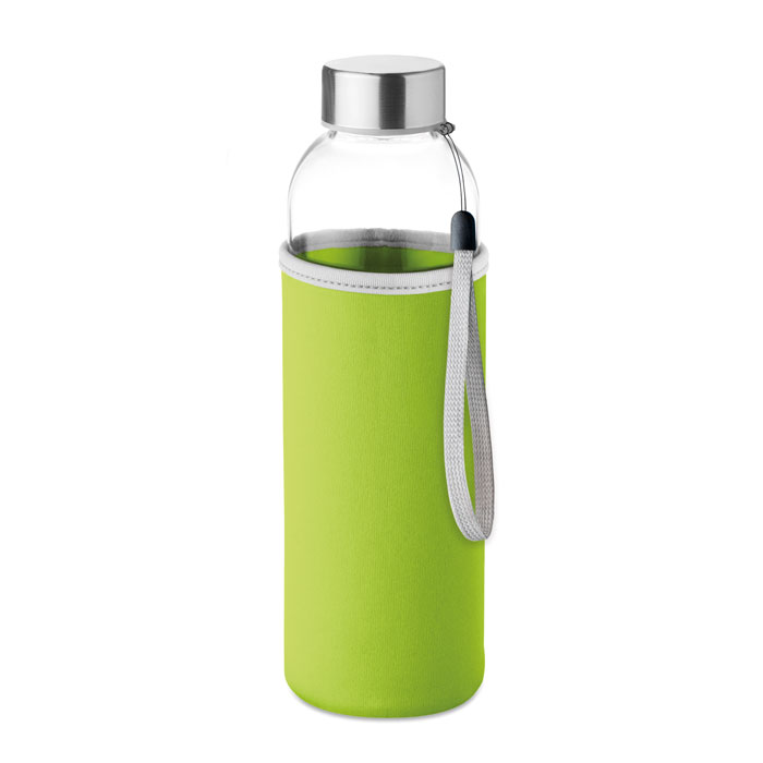 Waterfles-met-beschermhoes-Glas-500-ml-bedrukken-groen