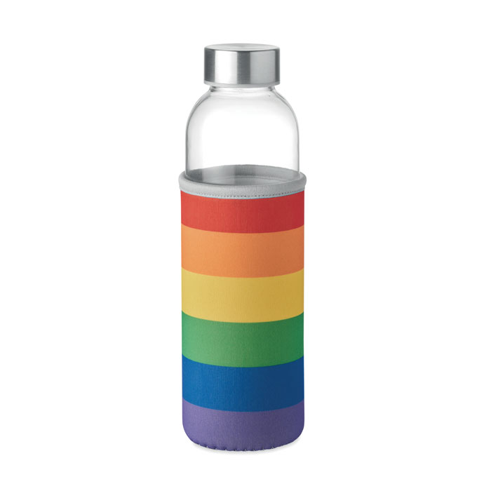 Waterfles-met-beschermhoes-Glas-500-ml-bedrukken-multicolor