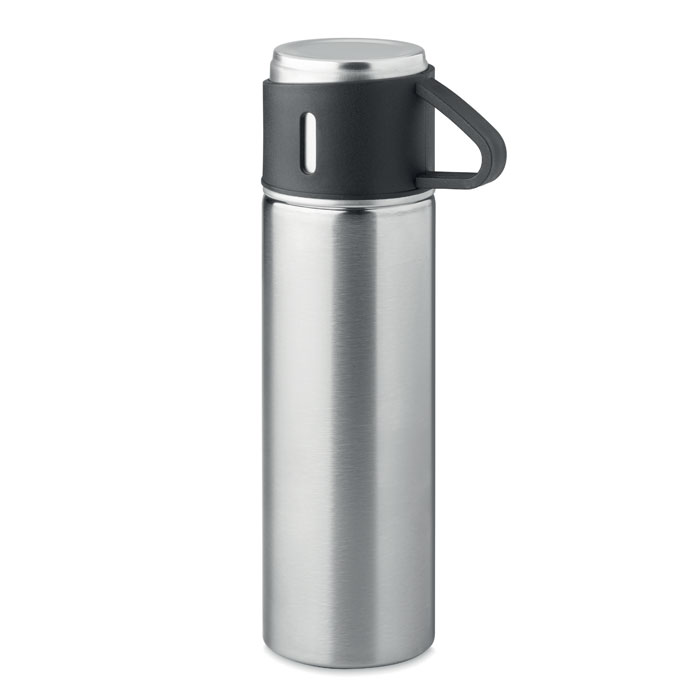 RVS-thermosfles-met-beker-420-ml-bedrukken-zilver