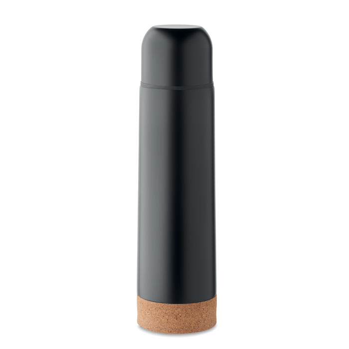 Dubbelwandige-thermosfles-Gerecycled-RVS-kurk-500-ml-bedrukken-zwart