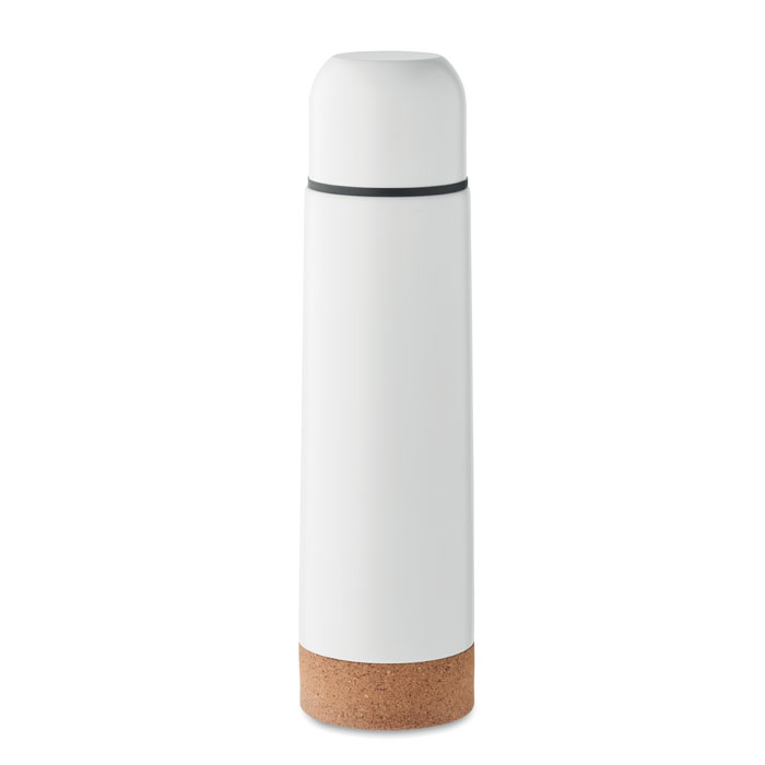 Dubbelwandige-thermosfles-Gerecycled-RVS-kurk-500-ml-bedrukken-wit