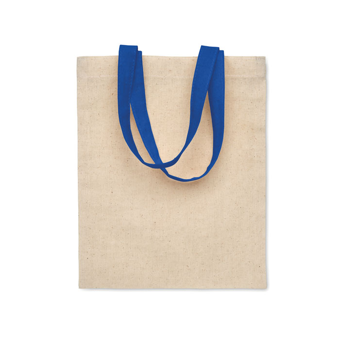 Katoenen-geschenktas-met-gekleurde-draaghengsels-140-gm-17-x-22-cm-bedrukken-blauw