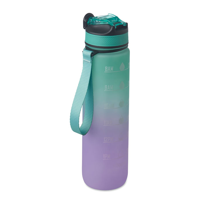 Sportwaterfles-met-tijdsaanduiding-RPET-1L-bedrukken-turquoise
