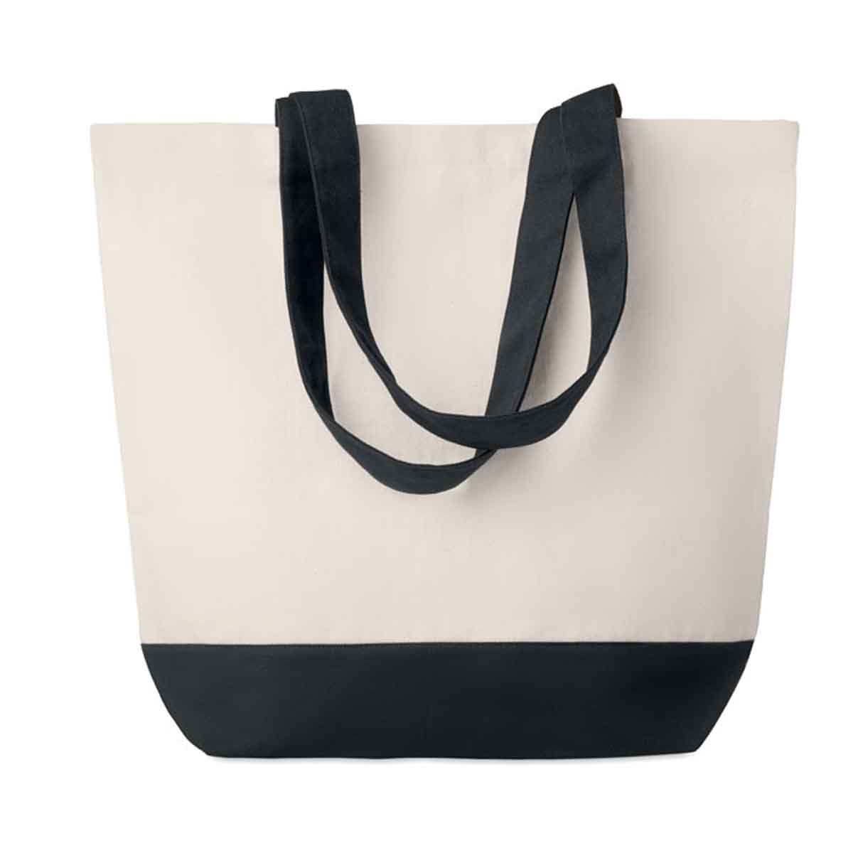 Canvas-strandtas-met-gekleurde-bodem-280-gm-40-x-45-cm-bedrukken-zwart