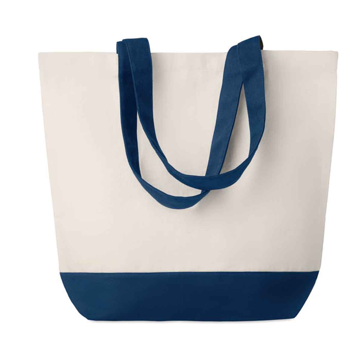 Canvas-strandtas-met-gekleurde-bodem-280-gm-40-x-45-cm-bedrukken-blauw