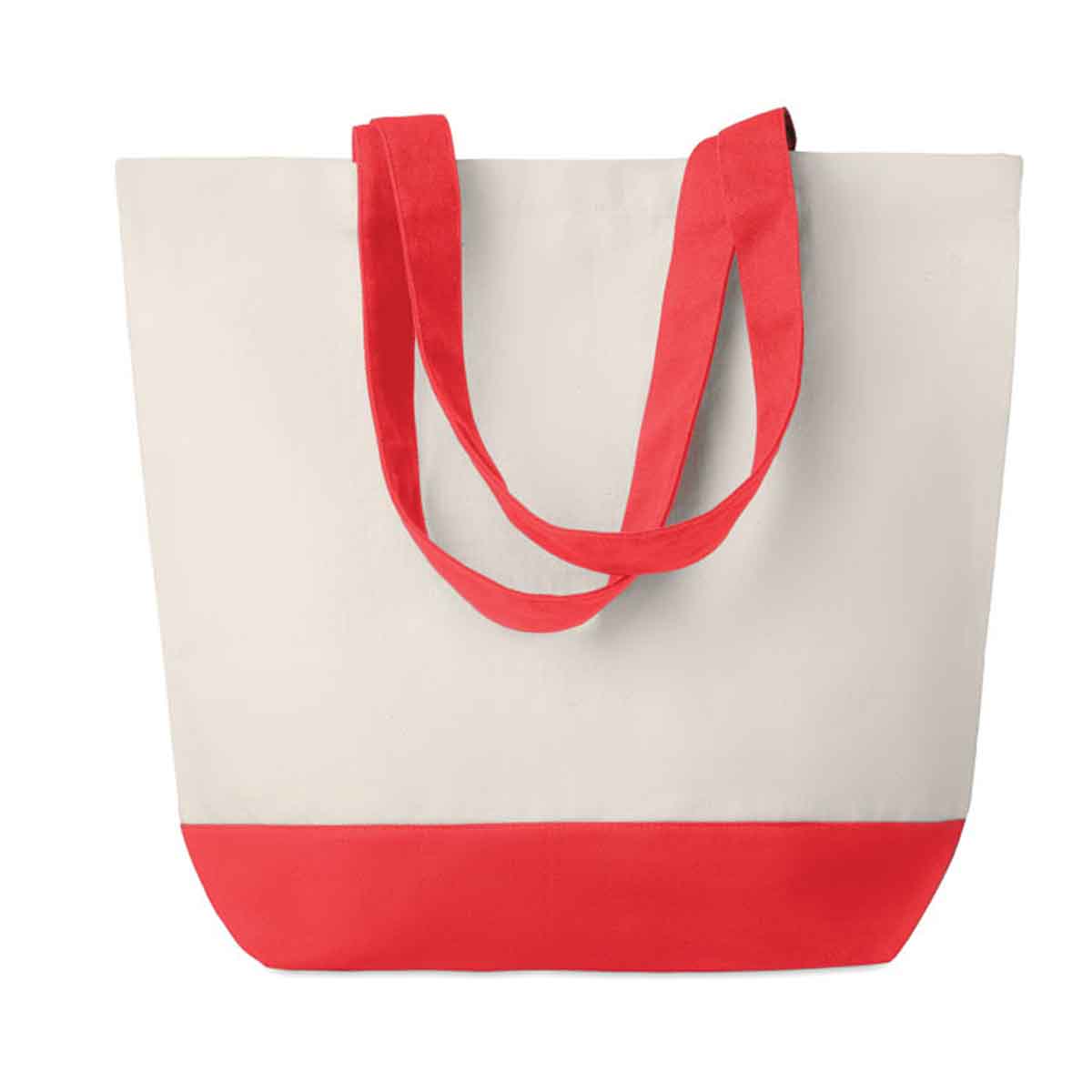 Canvas-strandtas-met-gekleurde-bodem-280-gm-40-x-45-cm-bedrukken-rood