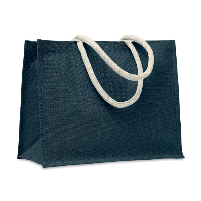 Jute-strandtas-met-katoenen-draaghengsels-43-x-34-cm-bedrukken-donkerblauw