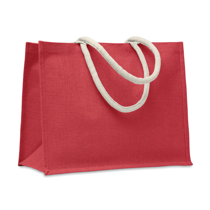 Jute-strandtas-met-katoenen-draaghengsels-43-x-34-cm-bedrukken-rood