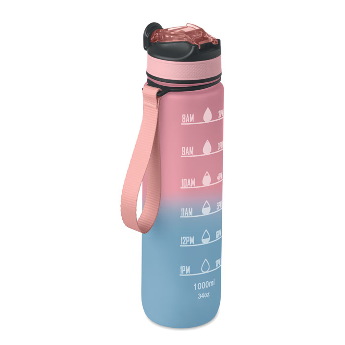 Sportwaterfles-met-tijdsaanduiding-RPET-1L-bedrukken-roze