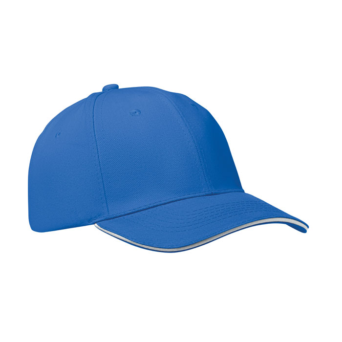 Baseball-pet-met-stalen-gespsluiting-Geborsteld-katoen-260-gm-bedrukken-blauw-wit