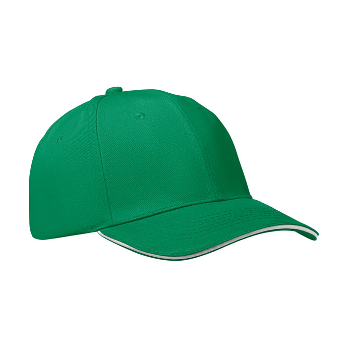 Baseball-pet-met-stalen-gespsluiting-Geborsteld-katoen-260-gm-bedrukken-groen-wit