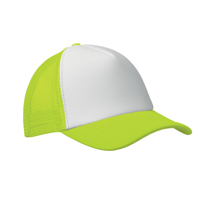 Trucker-cap-Polyester-150-gm-bedrukken-neon-geel-wit