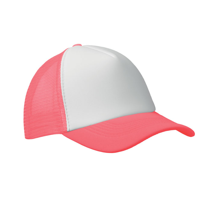 Trucker-cap-Polyester-150-gm-bedrukken-roze-wit
