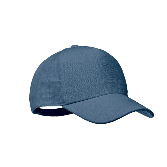UV-bestendige-baseball-pet-met-gespsluiting-Hennep-370-gm-bedrukken-blauw