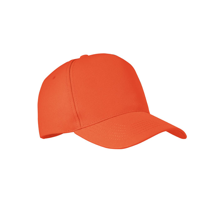 Baseball-cap-met-gespsluiting-RPET-polyester-210-gm-bedrukken-oranje