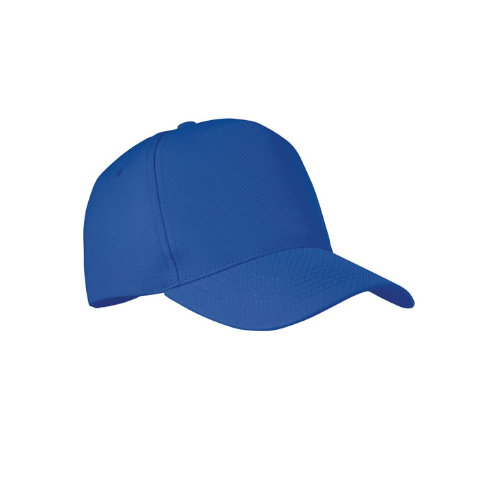 Baseball-cap-met-gespsluiting-RPET-polyester-210-gm-bedrukken-blauw