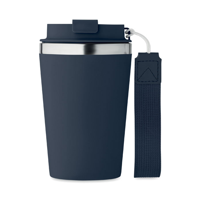 Thermosbeker-met-polsband-RVS-350-ml-bedrukken-donkerblauw