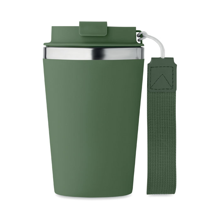 Thermosbeker-met-polsband-RVS-350-ml-bedrukken-donkergroen