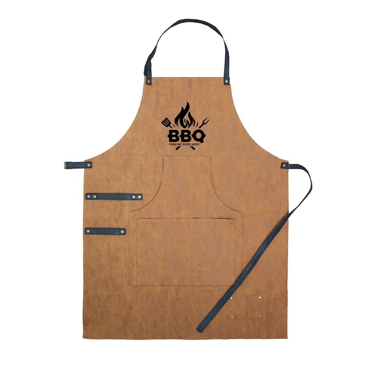 Luxe-BBQ-schort-PU-leer-bedrukken-bruin