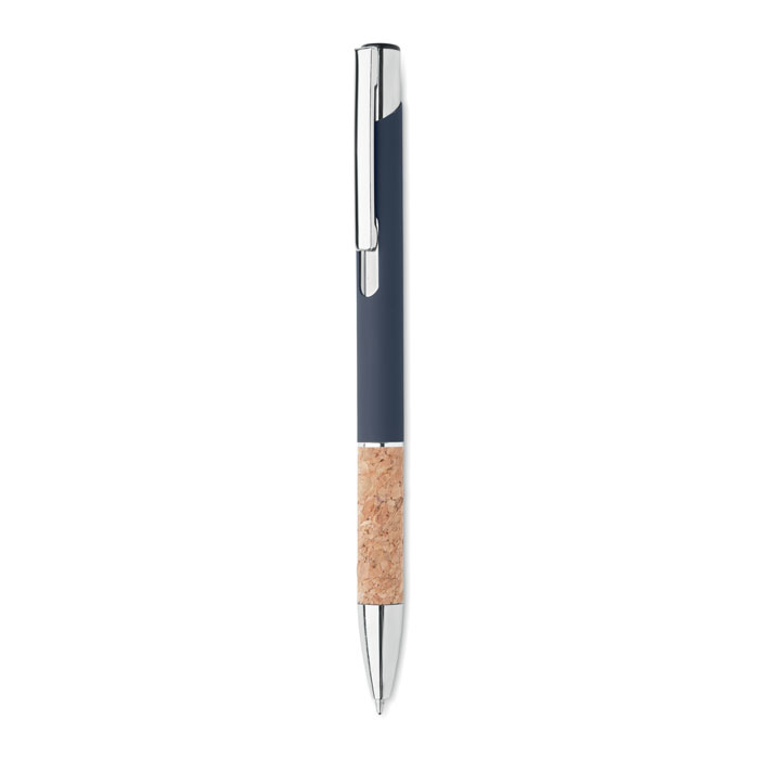 Balpen-met-kurken-grip-Gerecycled-aluminium-bedrukken-blauw