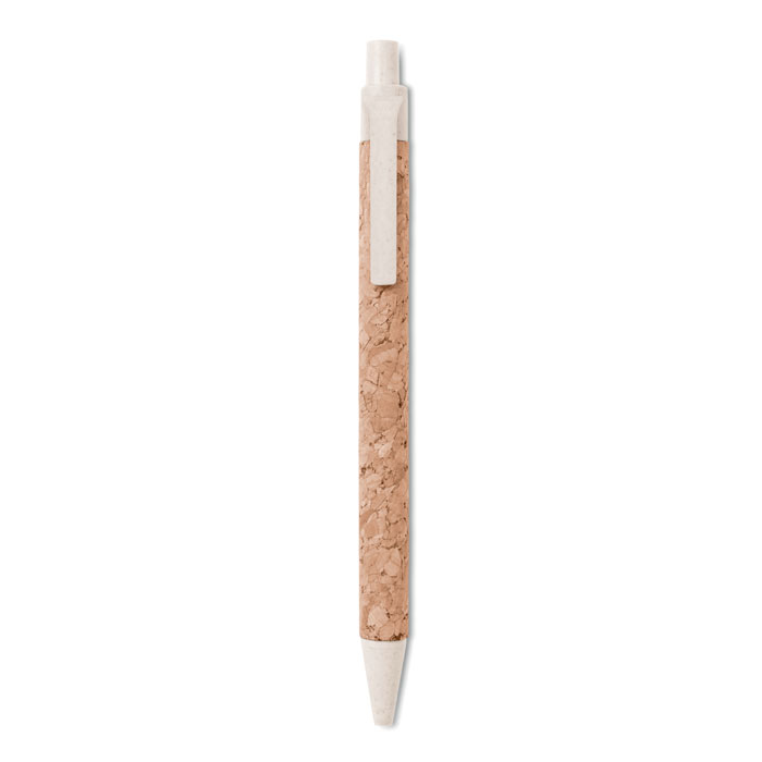 Kurken-balpen-met-drukmechanisme-Tarwestro-bedrukken-beige