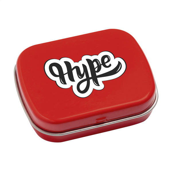 Uitdeelblikje-met-pepermuntjes-Metaal-bedrukken-rood
