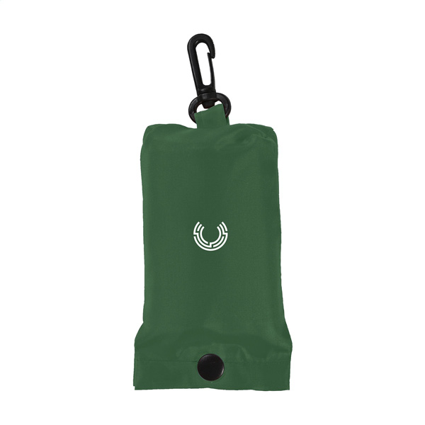 Opvouwbare-winkeltas-met-karabijnhaak-190T-polyester-bedrukken-donkergroen