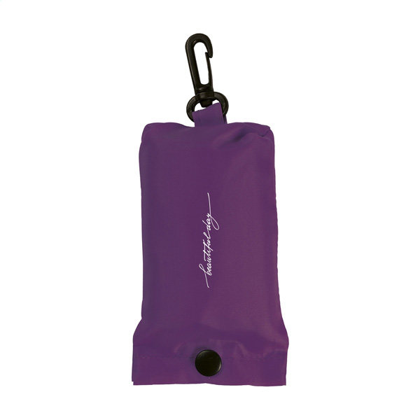 Opvouwbare-winkeltas-met-karabijnhaak-190T-polyester-bedrukken-paars